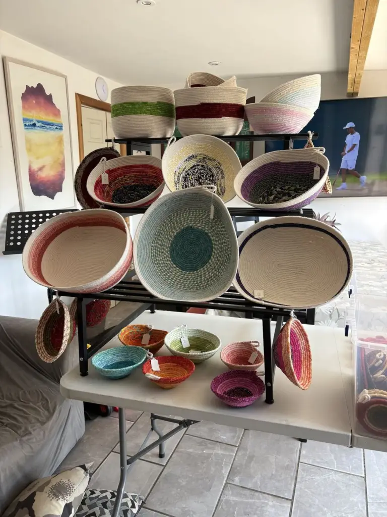 Fabric rope bowls stacked on a display stand